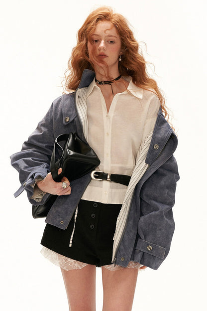 Cotton Linen Ruffle Sleeve Ruffle Hem Shirt