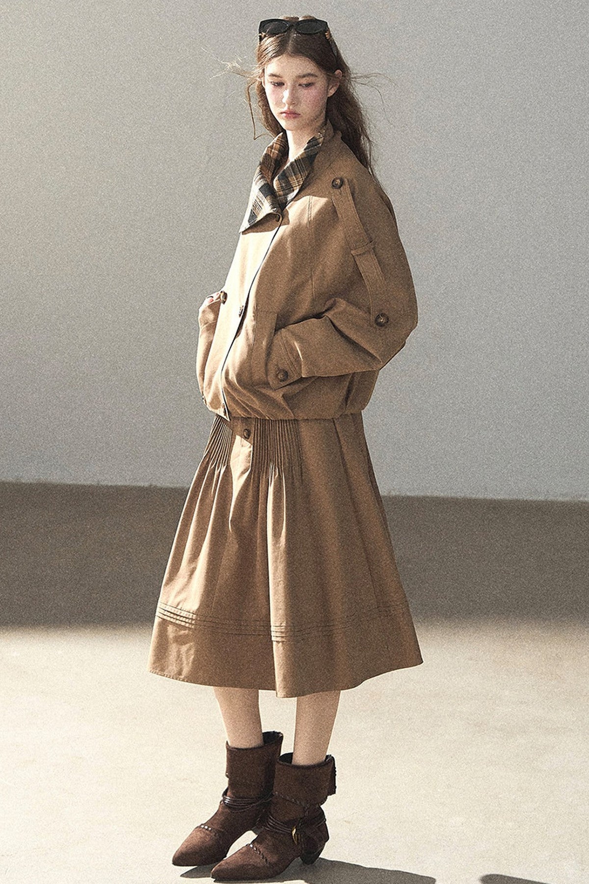 Chestnut Brown Jacket and Skirt Set-Up