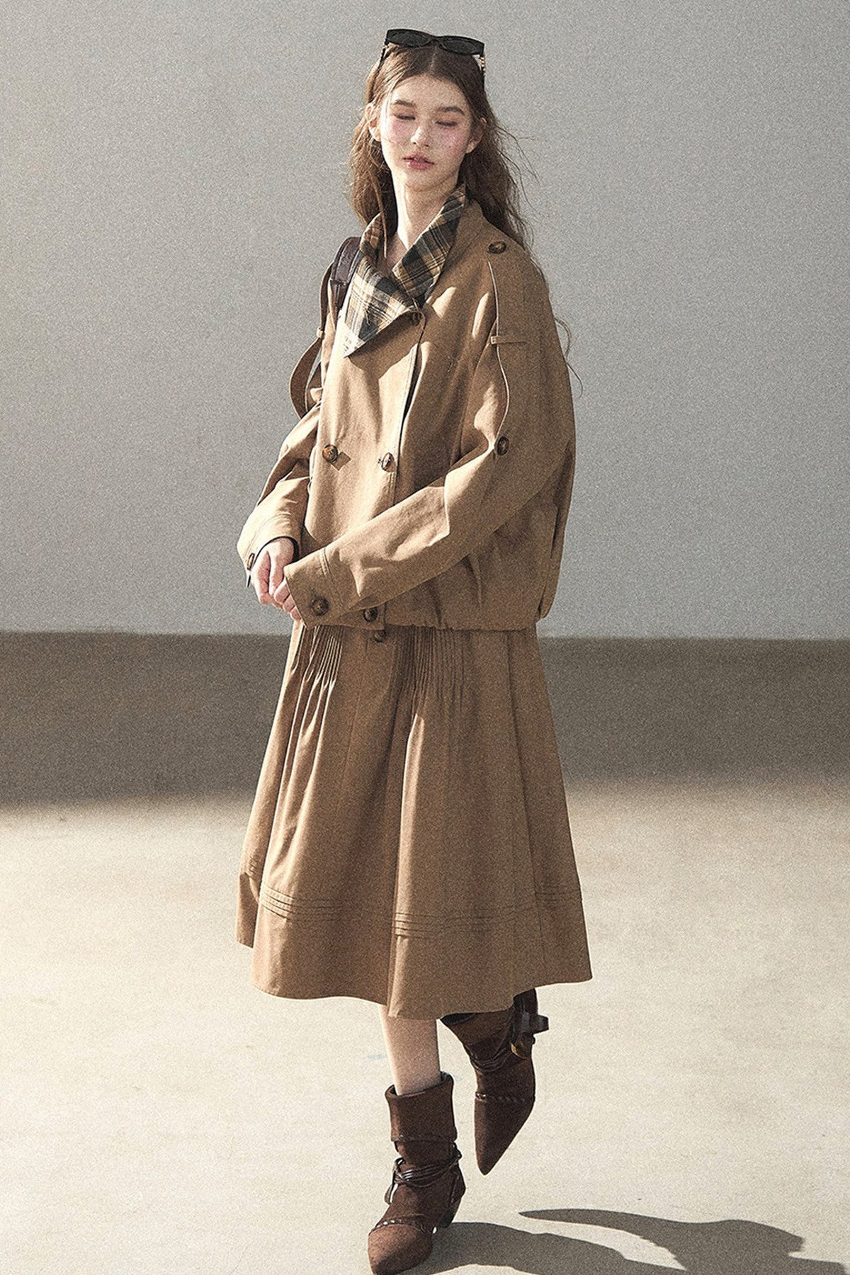 Chestnut Brown Jacket and Skirt Set-Up
