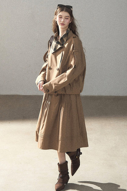 Chestnut Brown Jacket and Skirt Set-Up