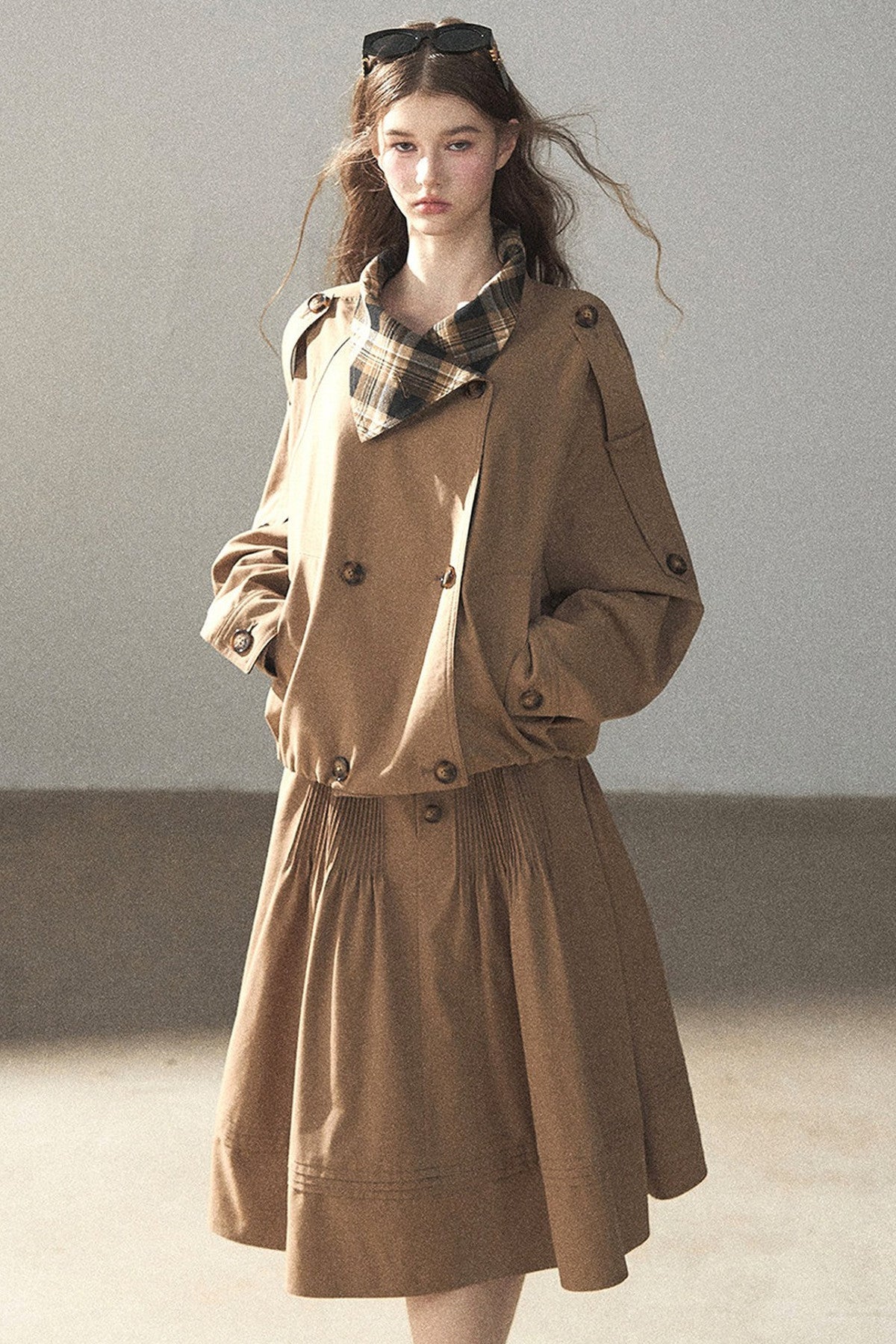 Chestnut Brown Jacket and Skirt Set-Up