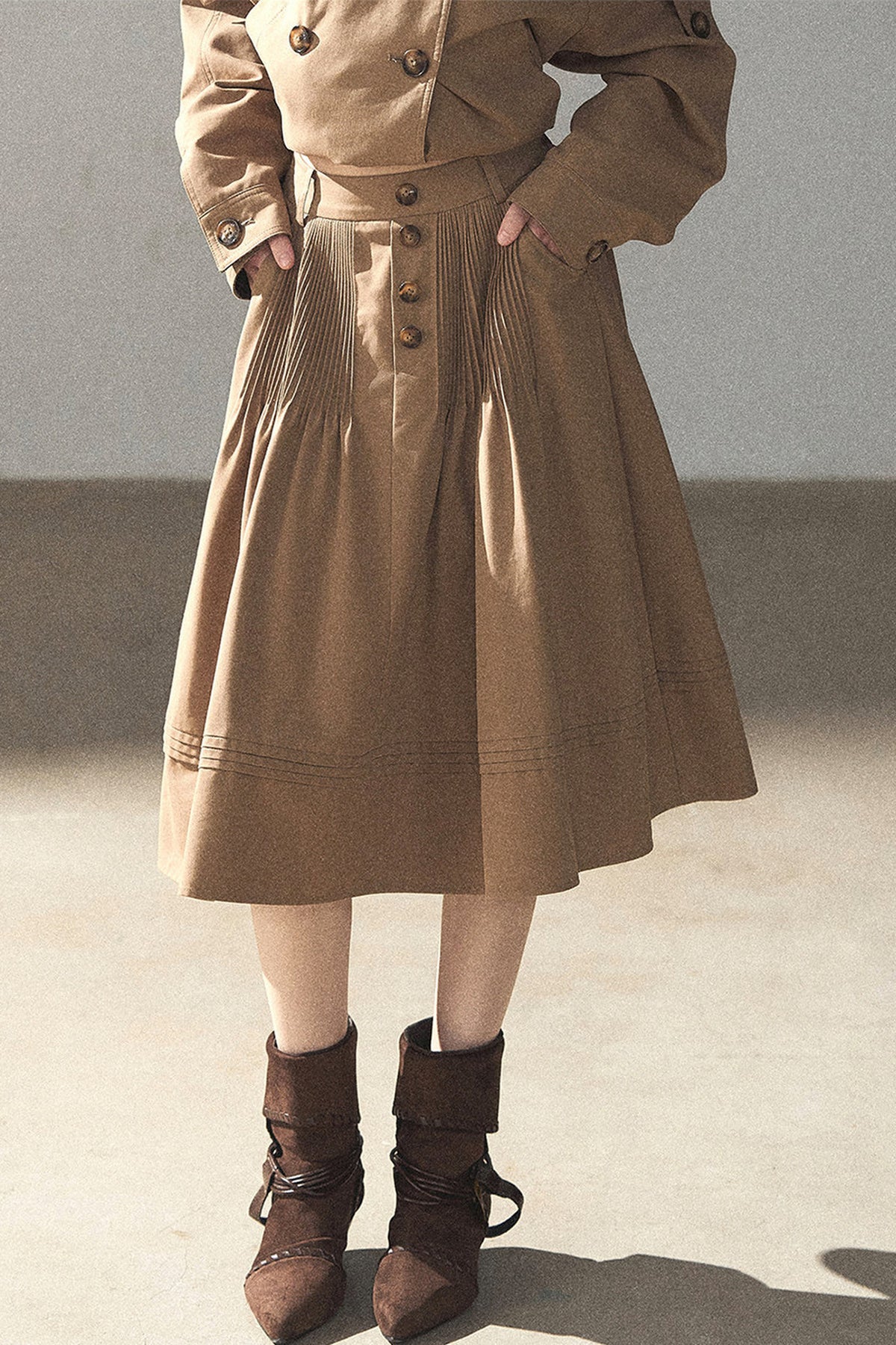 Chestnut Brown Jacket and Skirt Set-Up