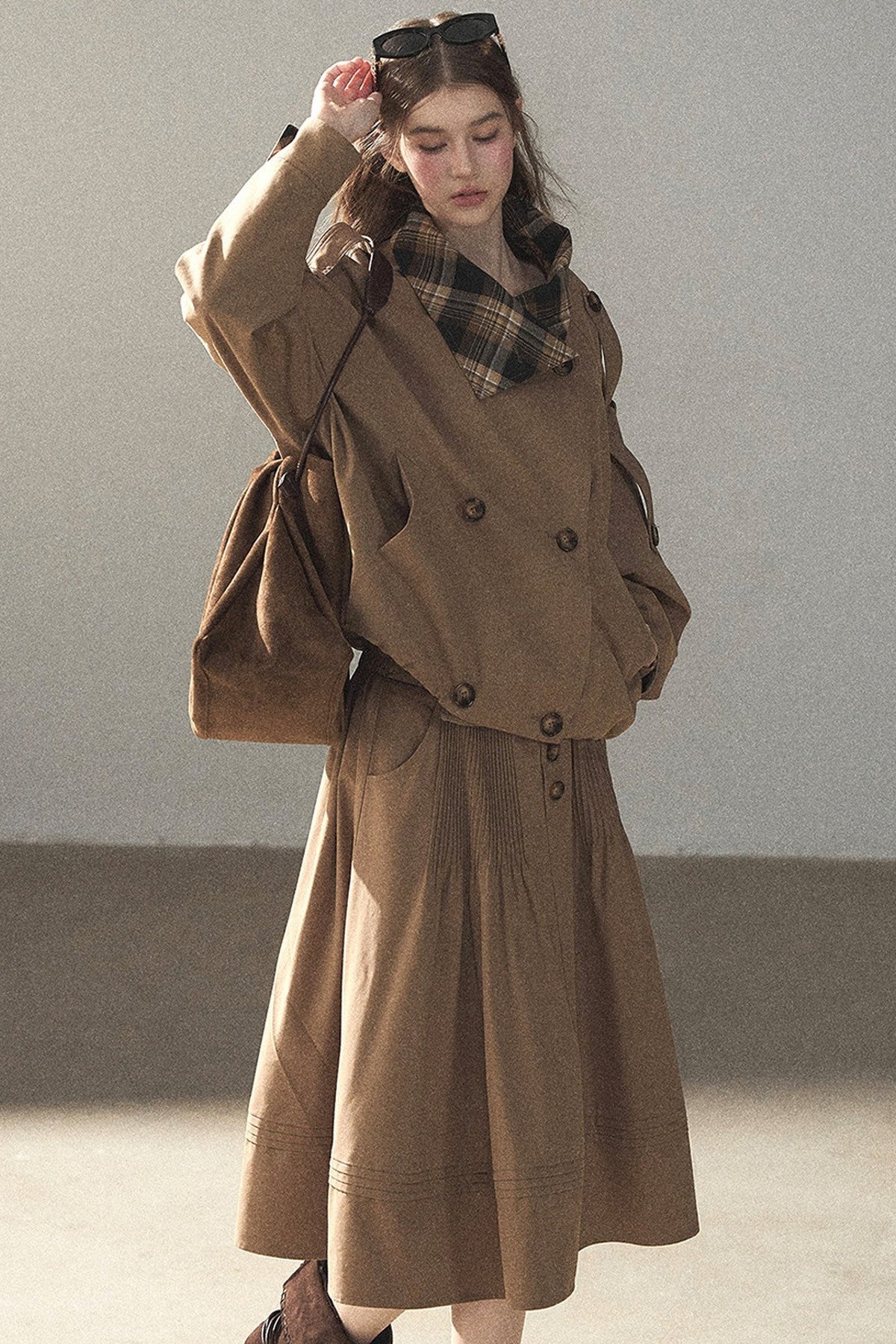 Chestnut Brown Jacket and Skirt Set-Up