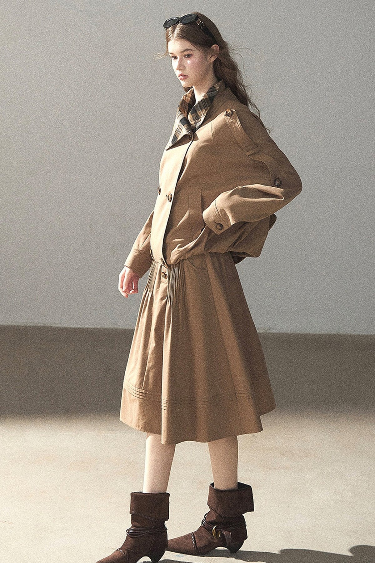 Chestnut Brown Jacket and Skirt Set-Up
