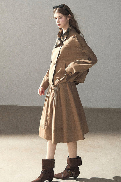 Chestnut Brown Jacket and Skirt Set-Up