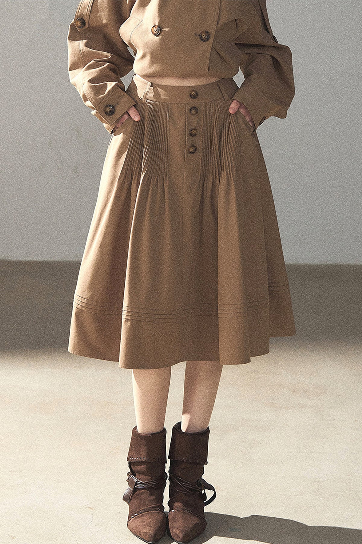 Chestnut Brown Jacket and Skirt Set-Up