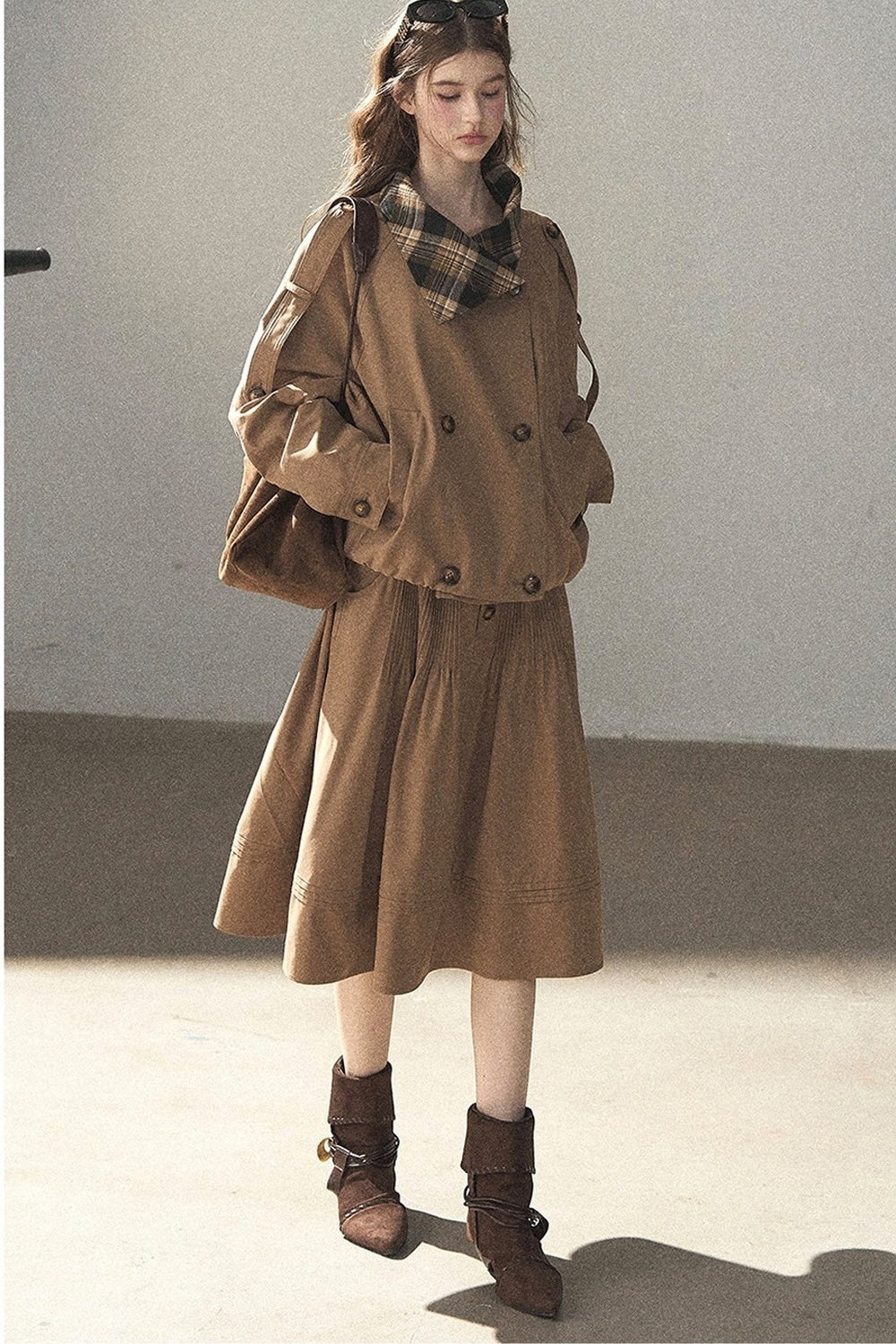 Chestnut Brown Jacket and Skirt Set-Up