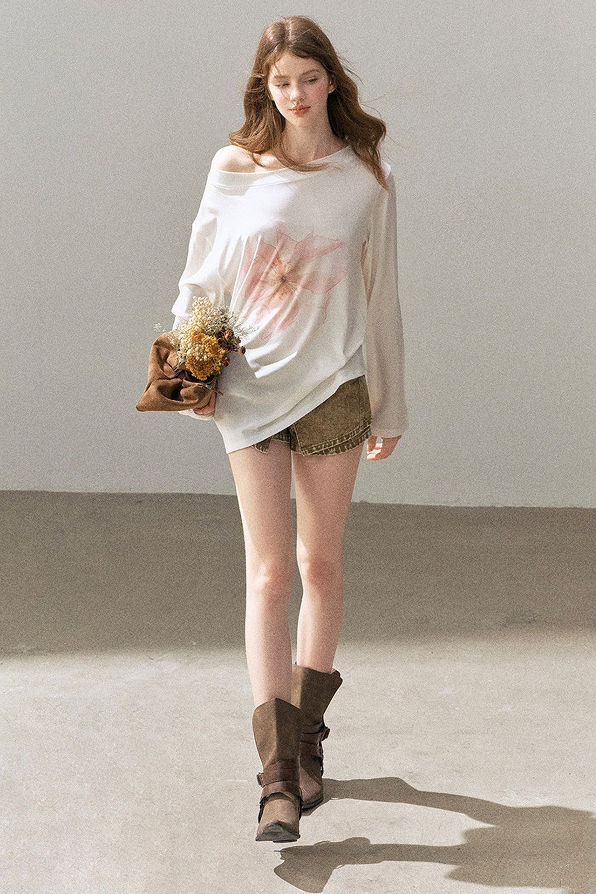 Floral Off-Shoulder Long-Sleeve Top