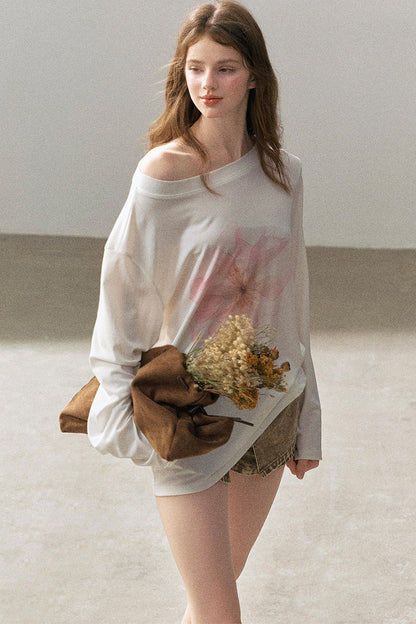 Floral Off-Shoulder Long-Sleeve Top