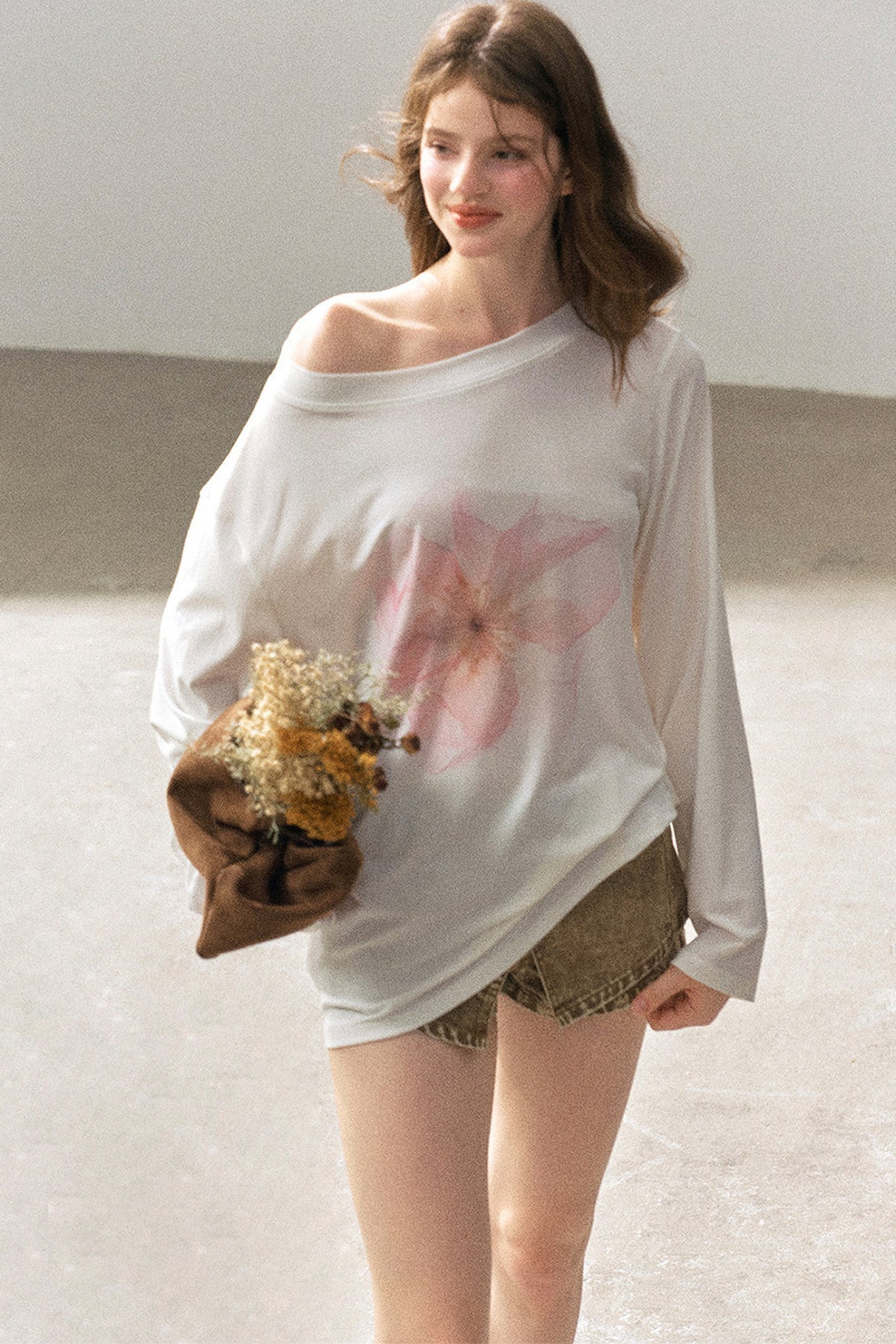 Floral Off-Shoulder Long-Sleeve Top