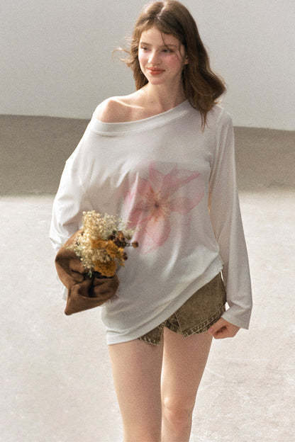 Floral Off-Shoulder Long-Sleeve Top