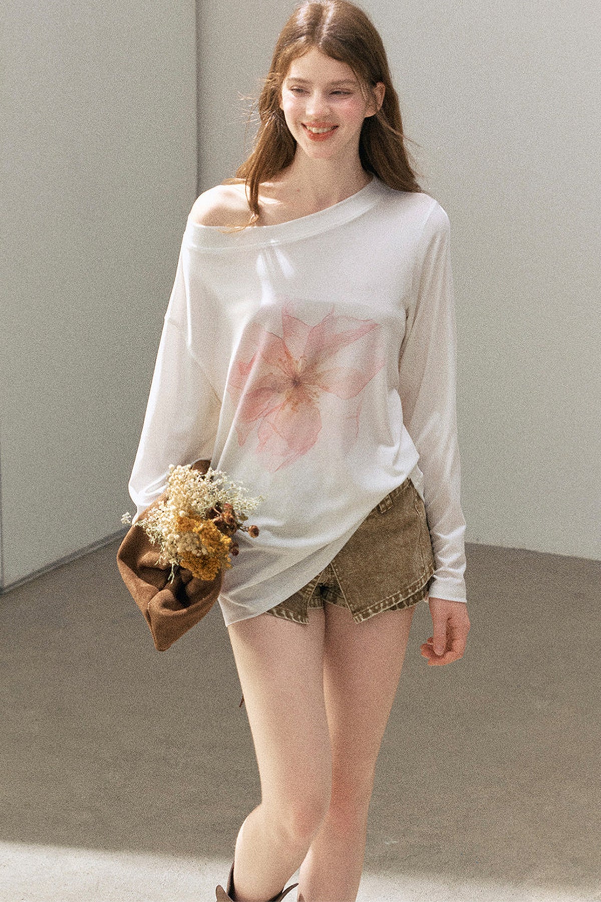 Floral Off-Shoulder Long-Sleeve Top