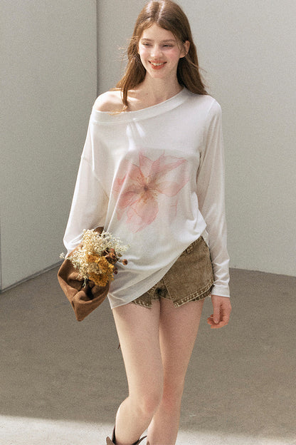 Floral Off-Shoulder Long-Sleeve Top