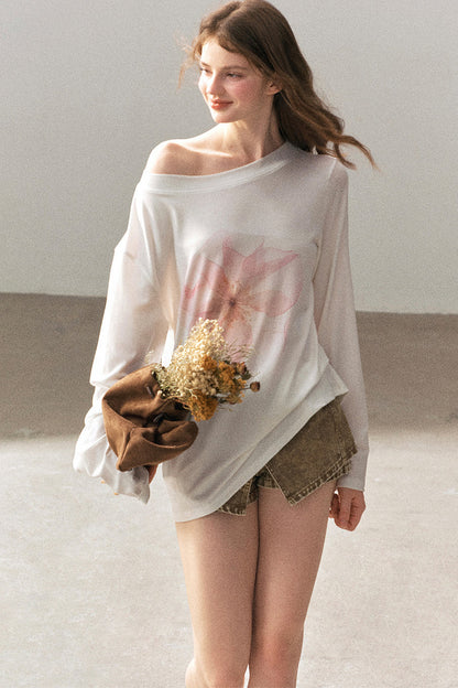 Floral Off-Shoulder Long-Sleeve Top
