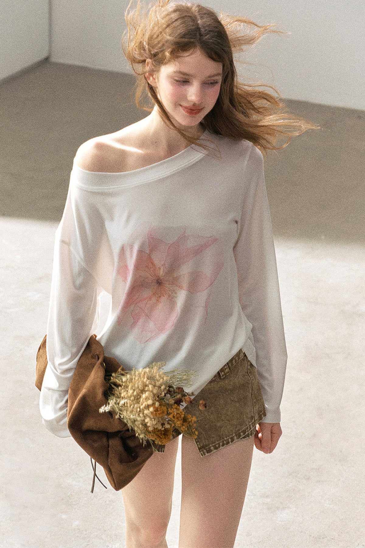Floral Off-Shoulder Long-Sleeve Top