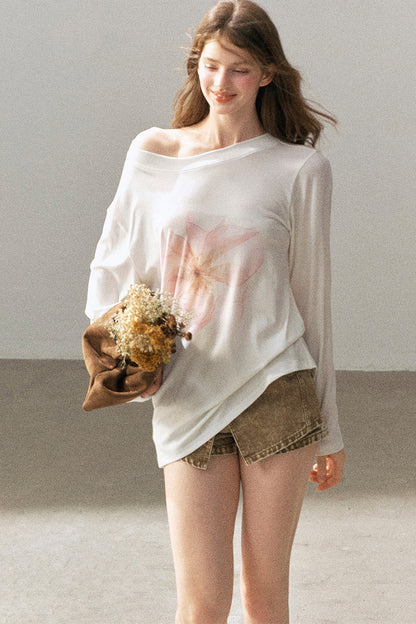 Floral Off-Shoulder Long-Sleeve Top