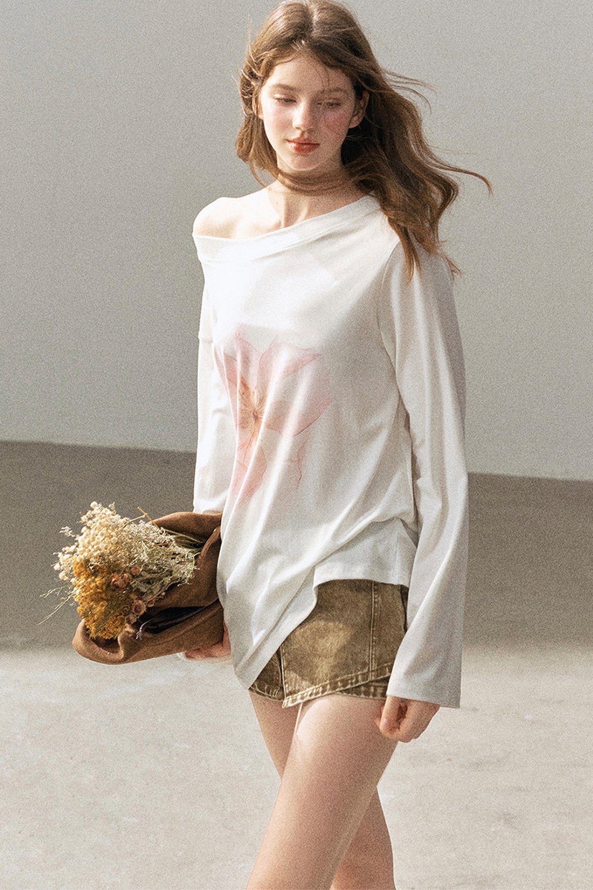 Floral Off-Shoulder Long-Sleeve Top