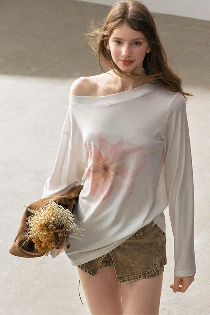 Floral Off-Shoulder Long-Sleeve Top