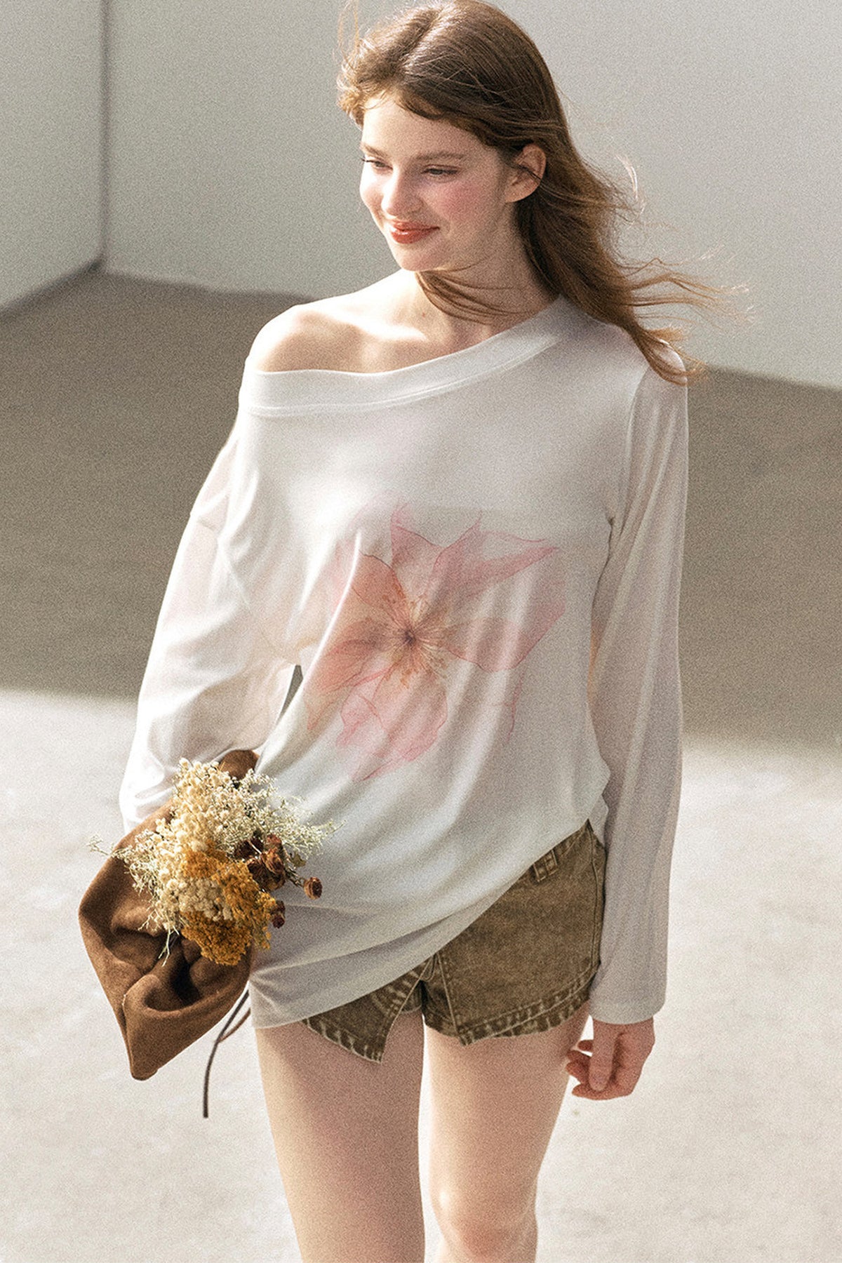 Floral Off-Shoulder Long-Sleeve Top