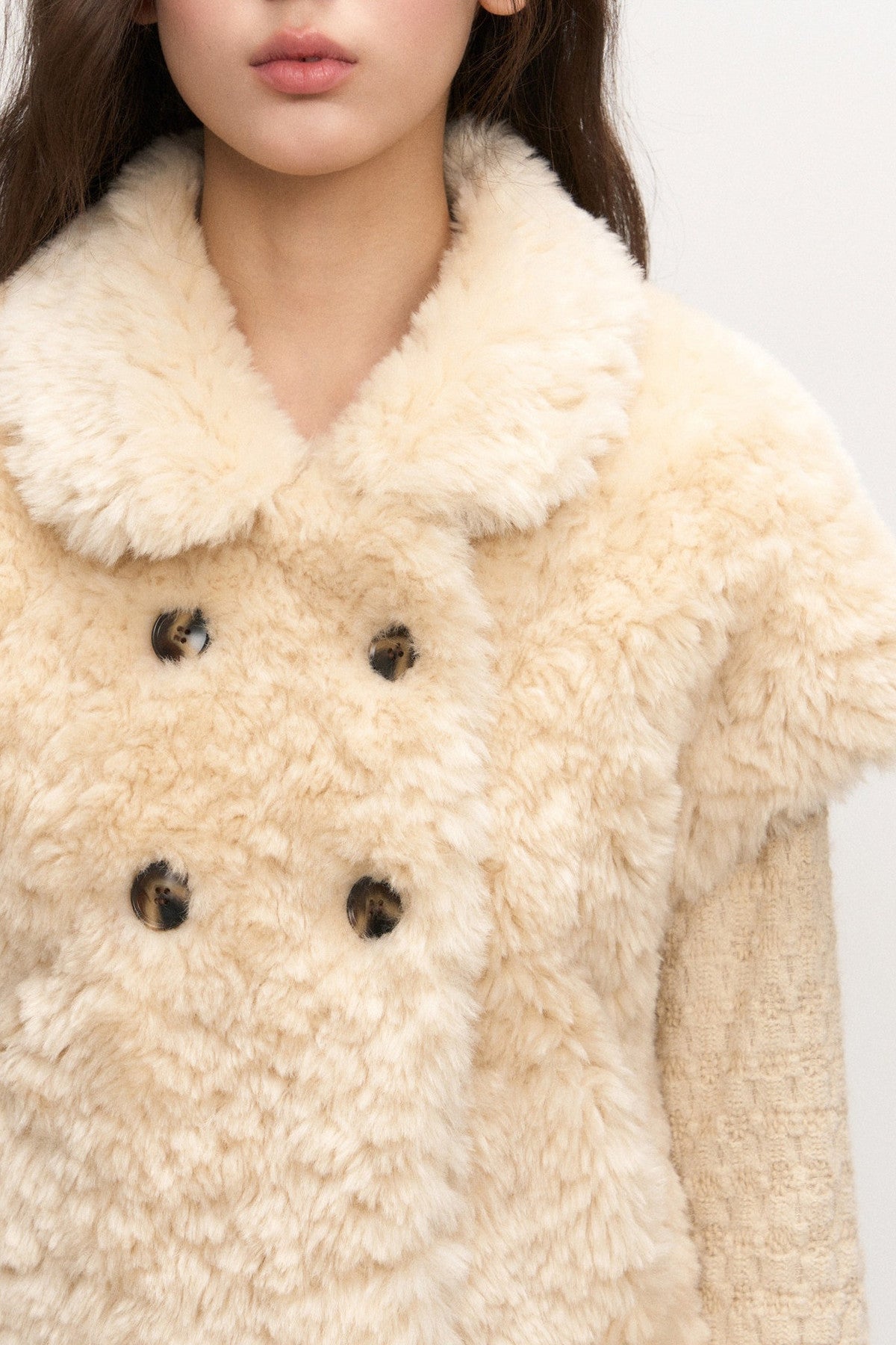 Doll Collar Lamb Wool Jacket Set-Up