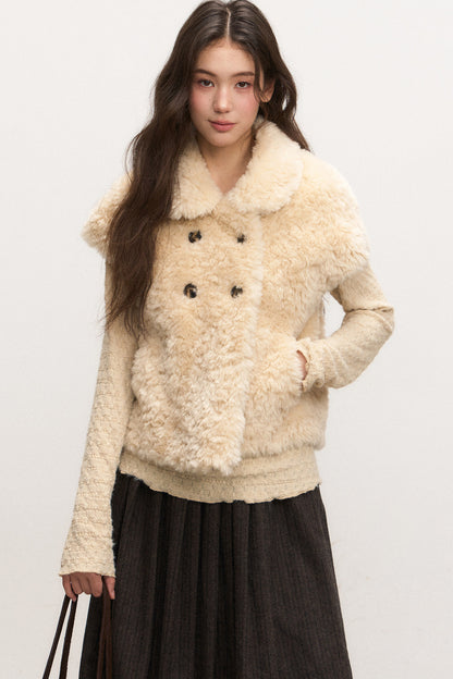 Doll Collar Lamb Wool Jacket Set-Up