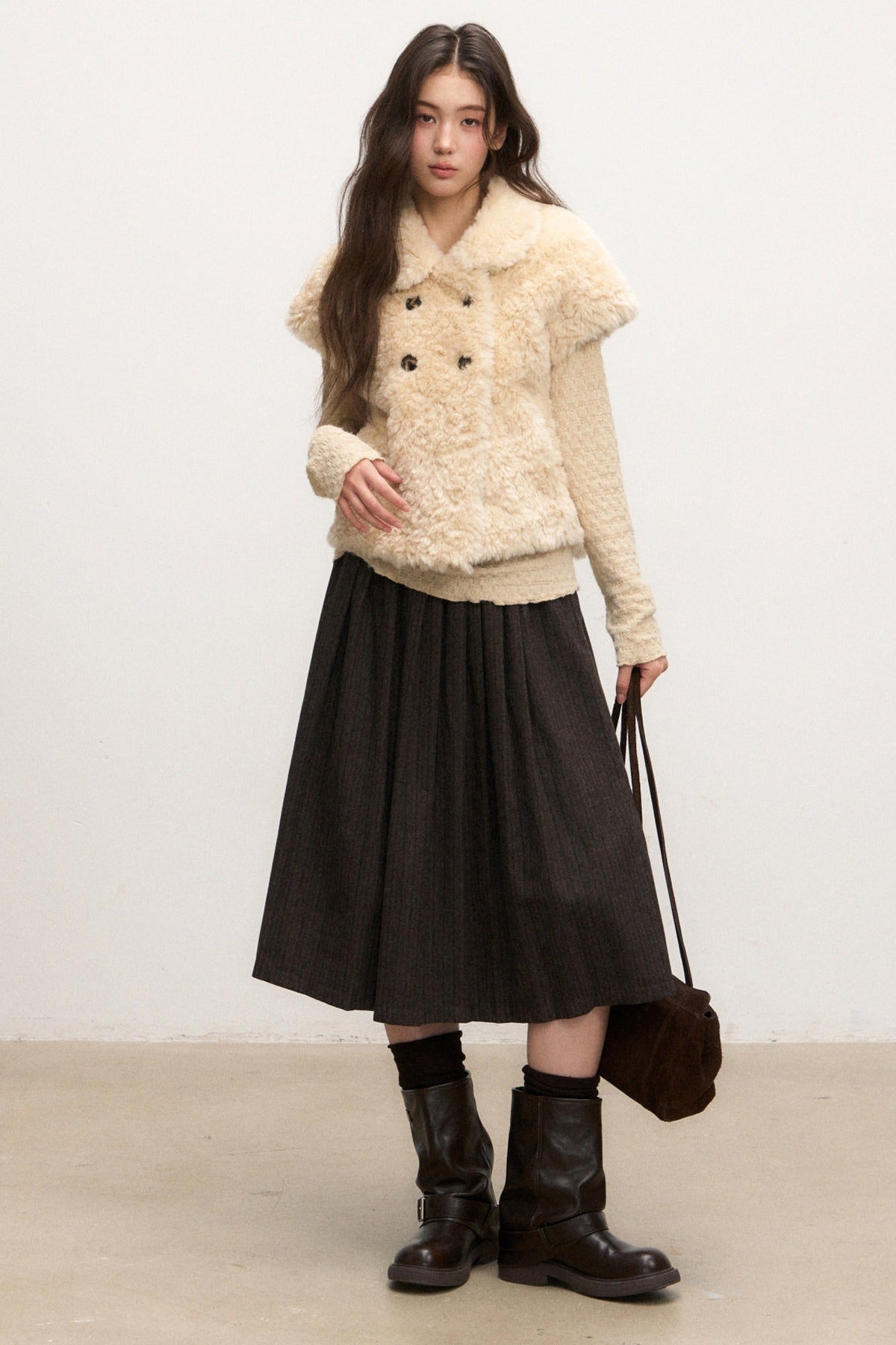 Doll Collar Lamb Wool Jacket Set-Up