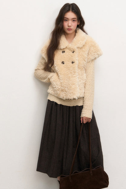 Doll Collar Lamb Wool Jacket Set-Up