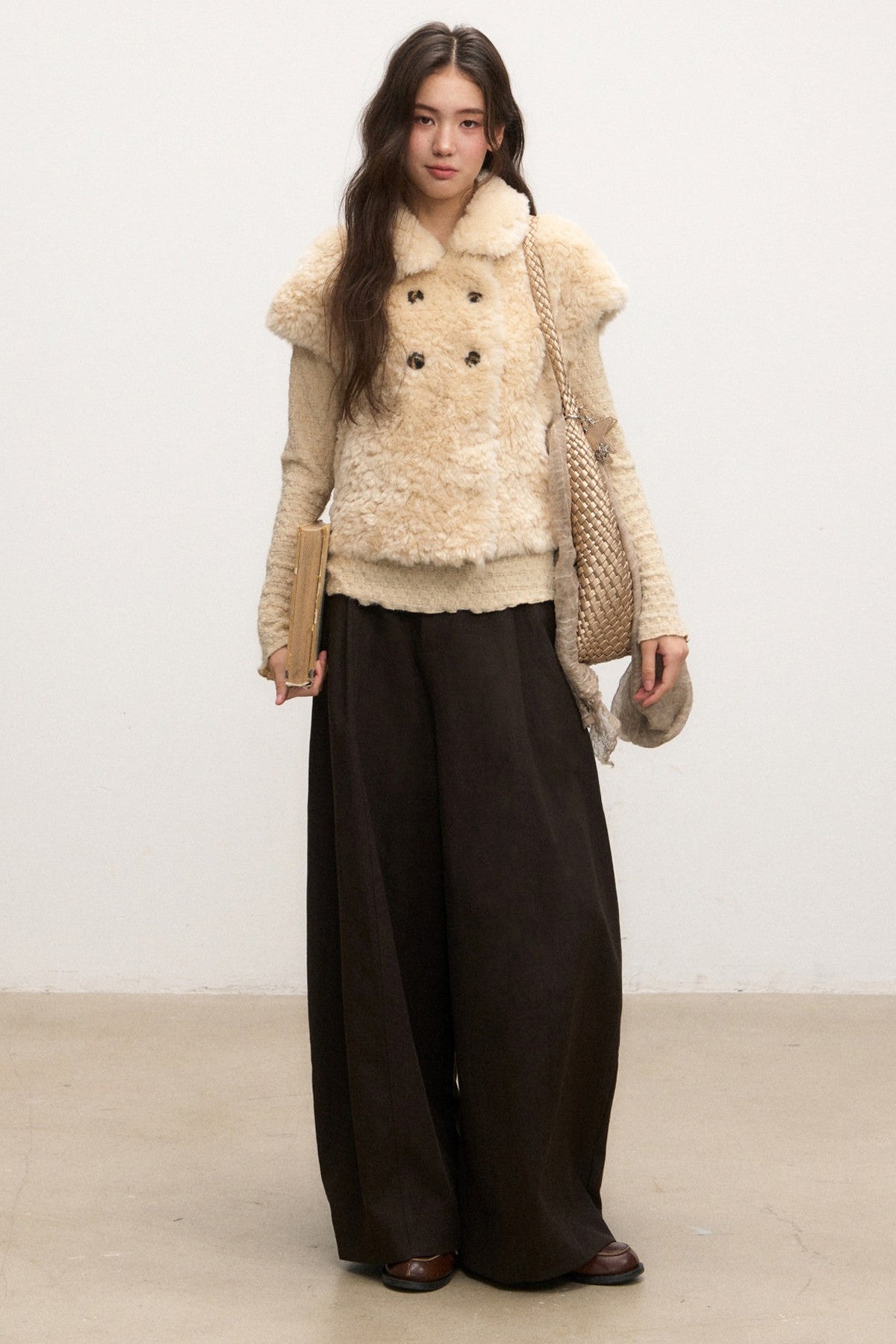 Doll Collar Lamb Wool Jacket Set-Up