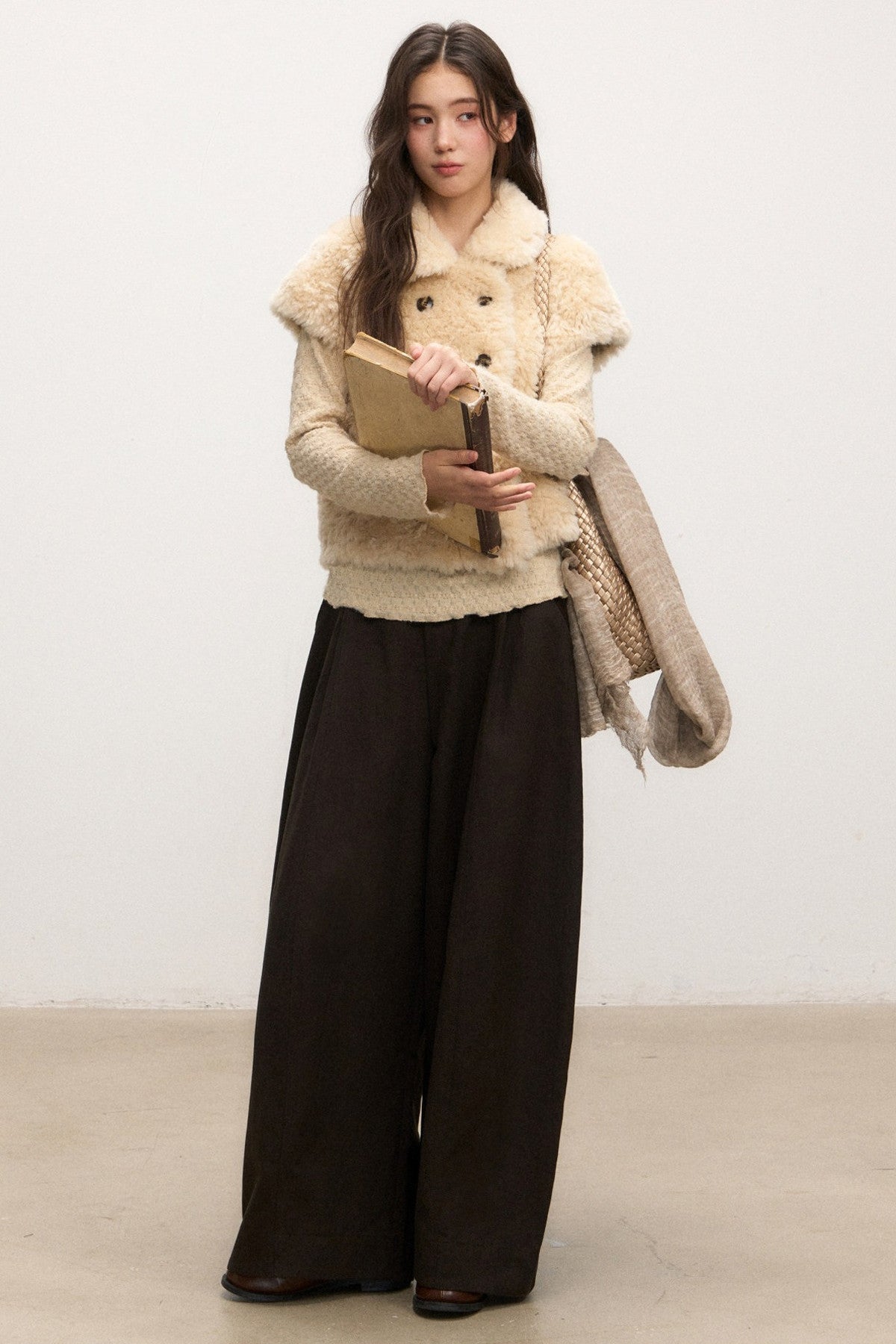 Doll Collar Lamb Wool Jacket Set-Up