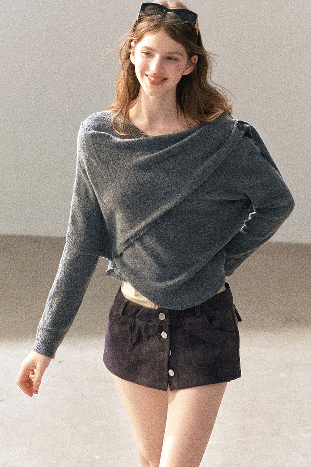 Korean-Style Long-Sleeve Shawl-Style Knitted Sweater