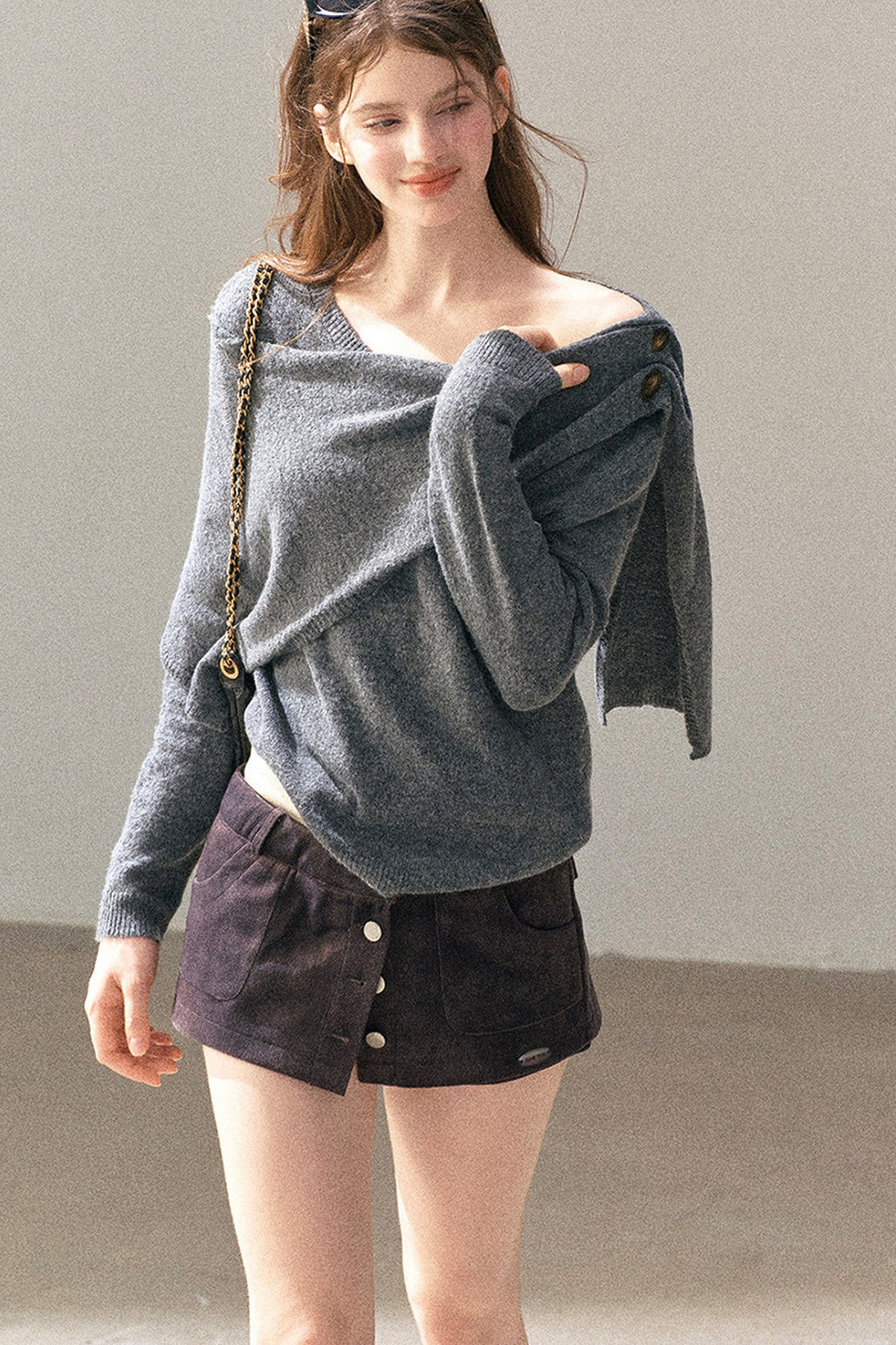 Korean-Style Long-Sleeve Shawl-Style Knitted Sweater