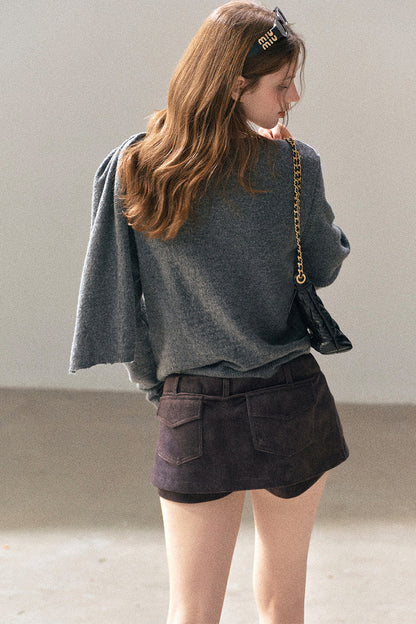 Korean-Style Long-Sleeve Shawl-Style Knitted Sweater