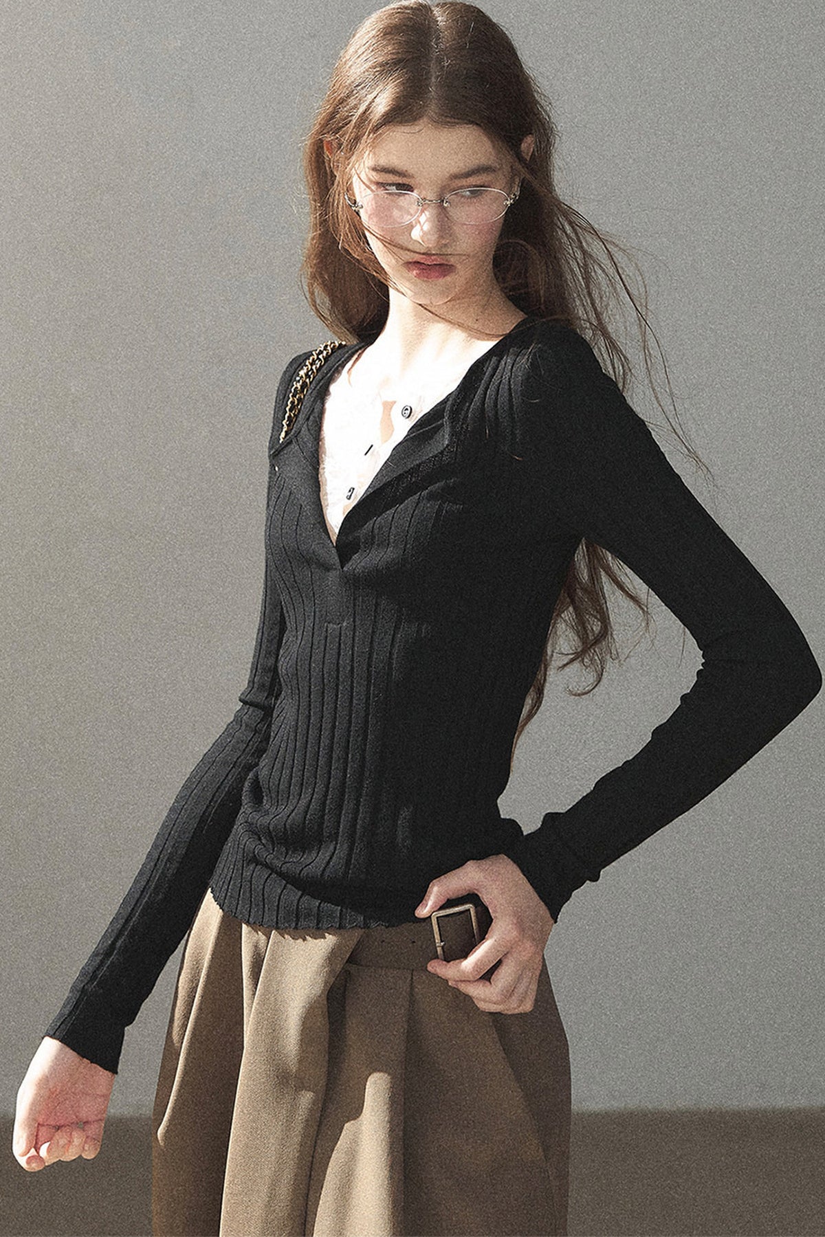Ribbed Lace Knit Top
