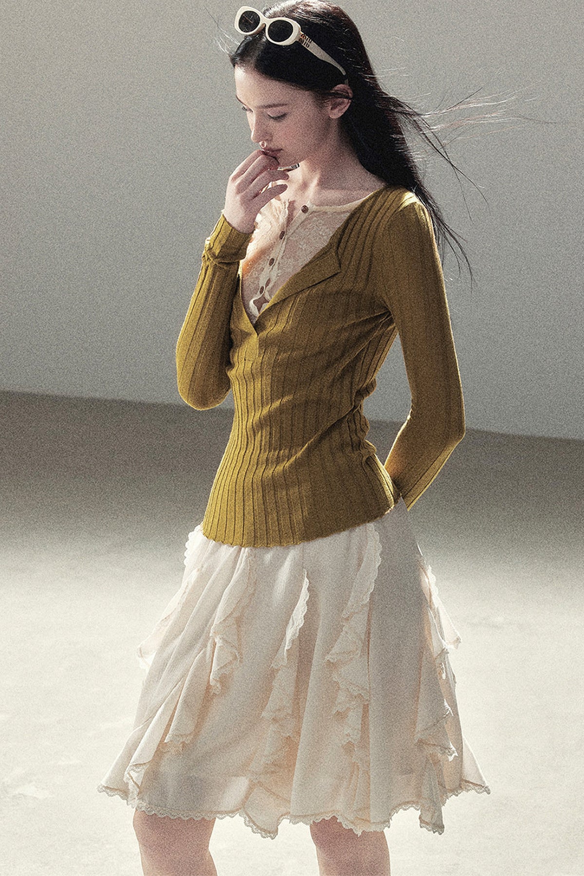 Ribbed Lace Knit Top