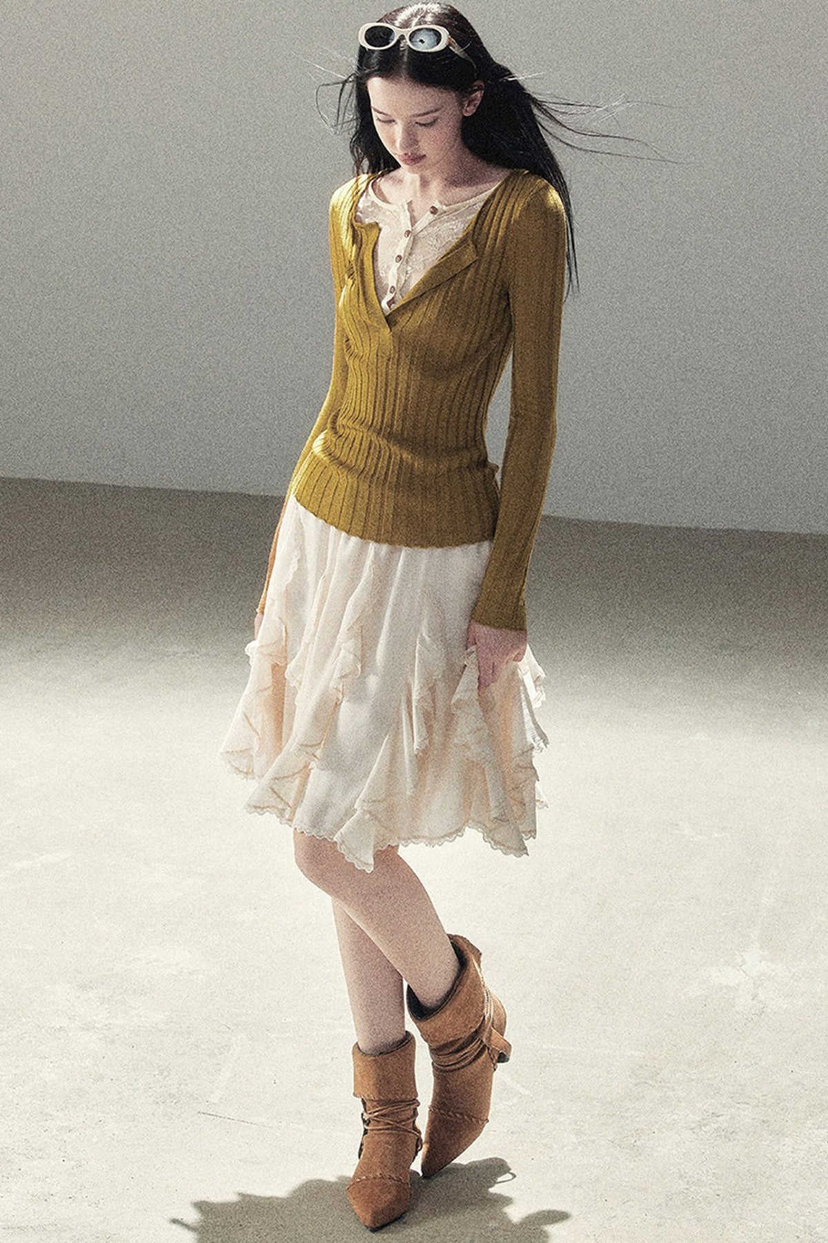 Ribbed Lace Knit Top