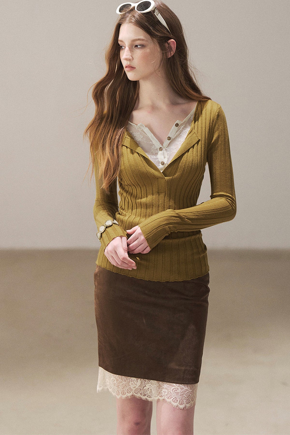 Ribbed Lace Knit Top