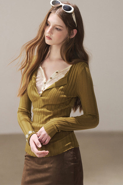Ribbed Lace Knit Top