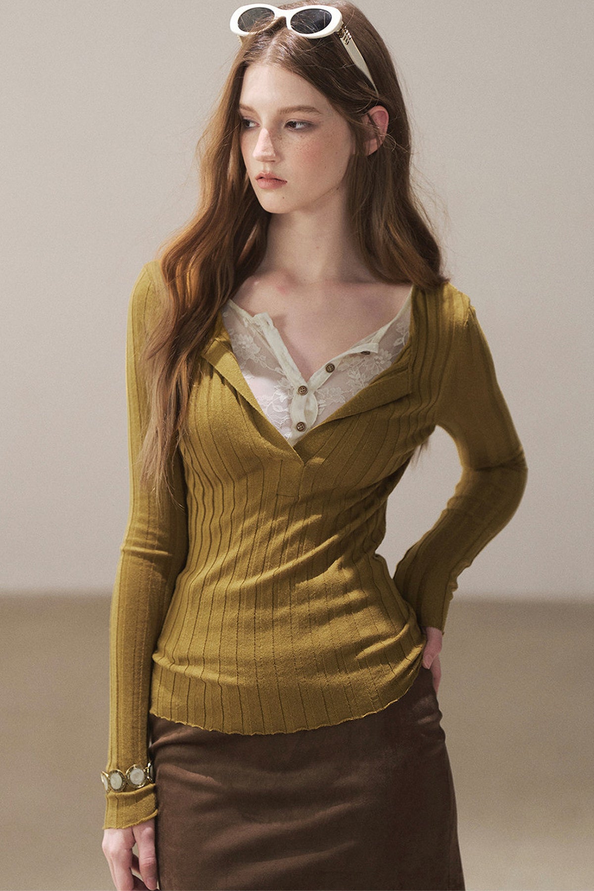Ribbed Lace Knit Top