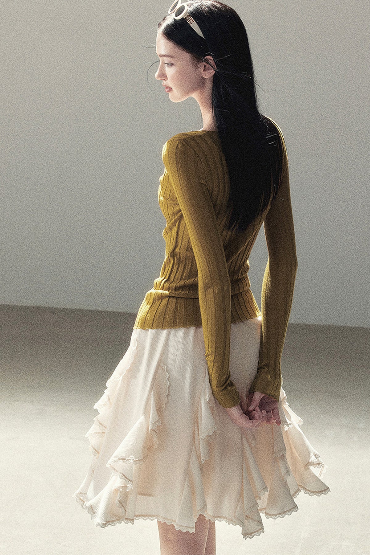 Ribbed Lace Knit Top