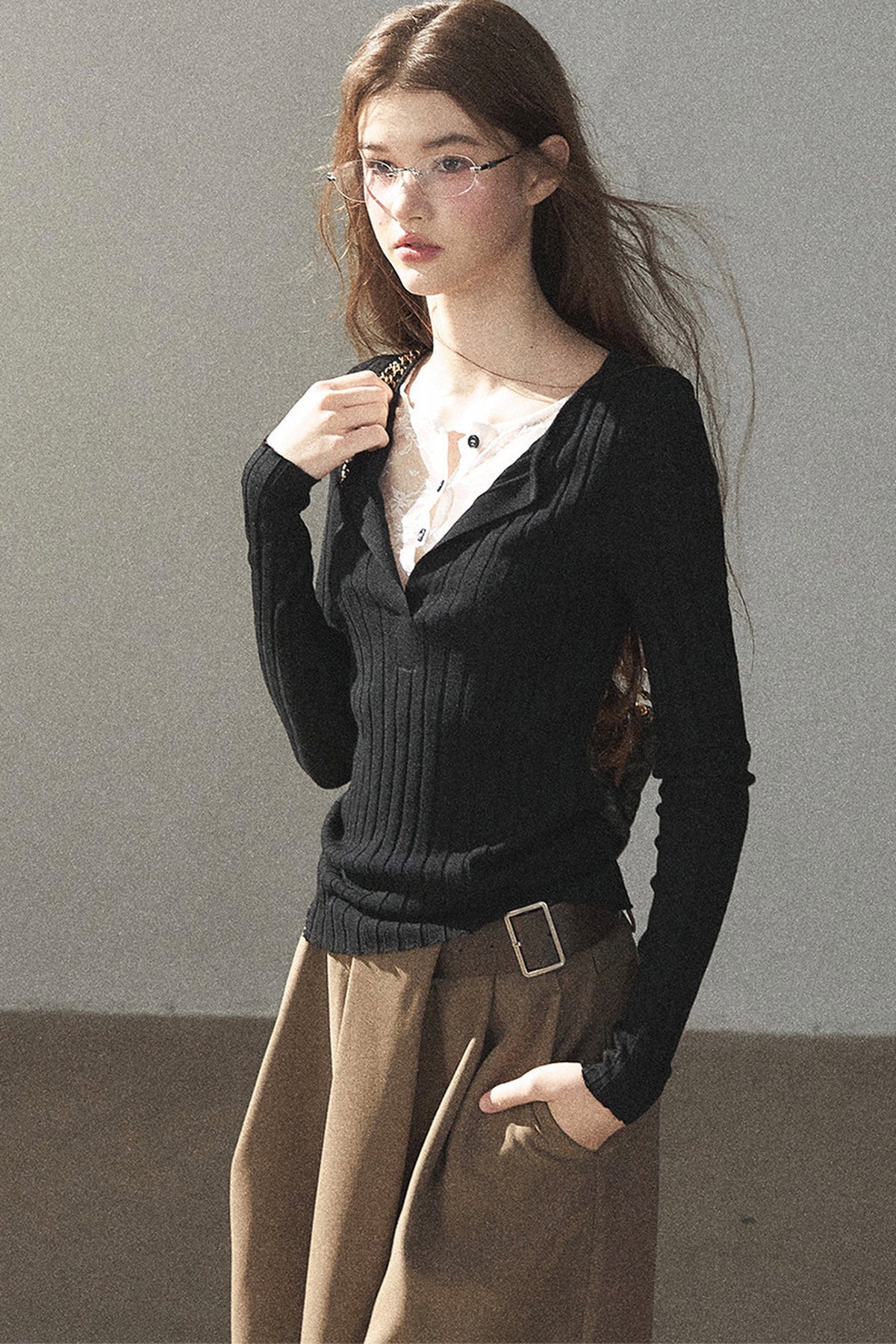 Ribbed Lace Knit Top