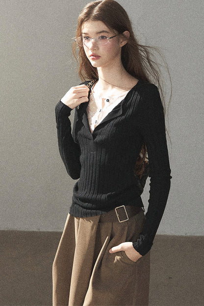 Ribbed Lace Knit Top