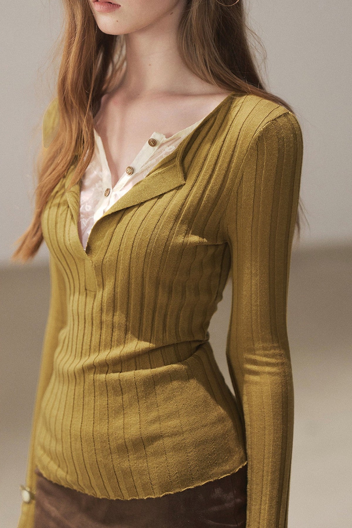 Ribbed Lace Knit Top