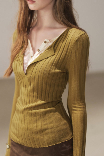 Ribbed Lace Knit Top