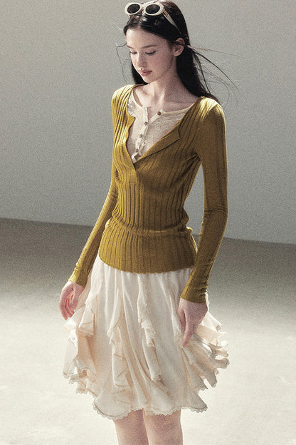 Ribbed Lace Knit Top
