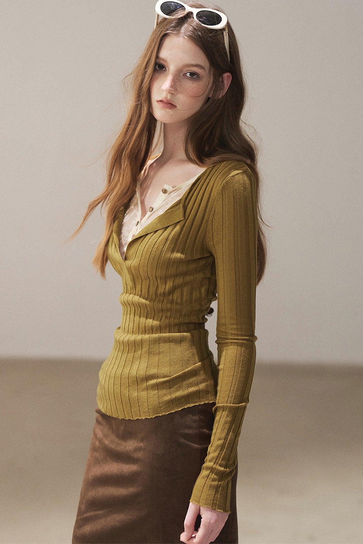 Ribbed Lace Knit Top