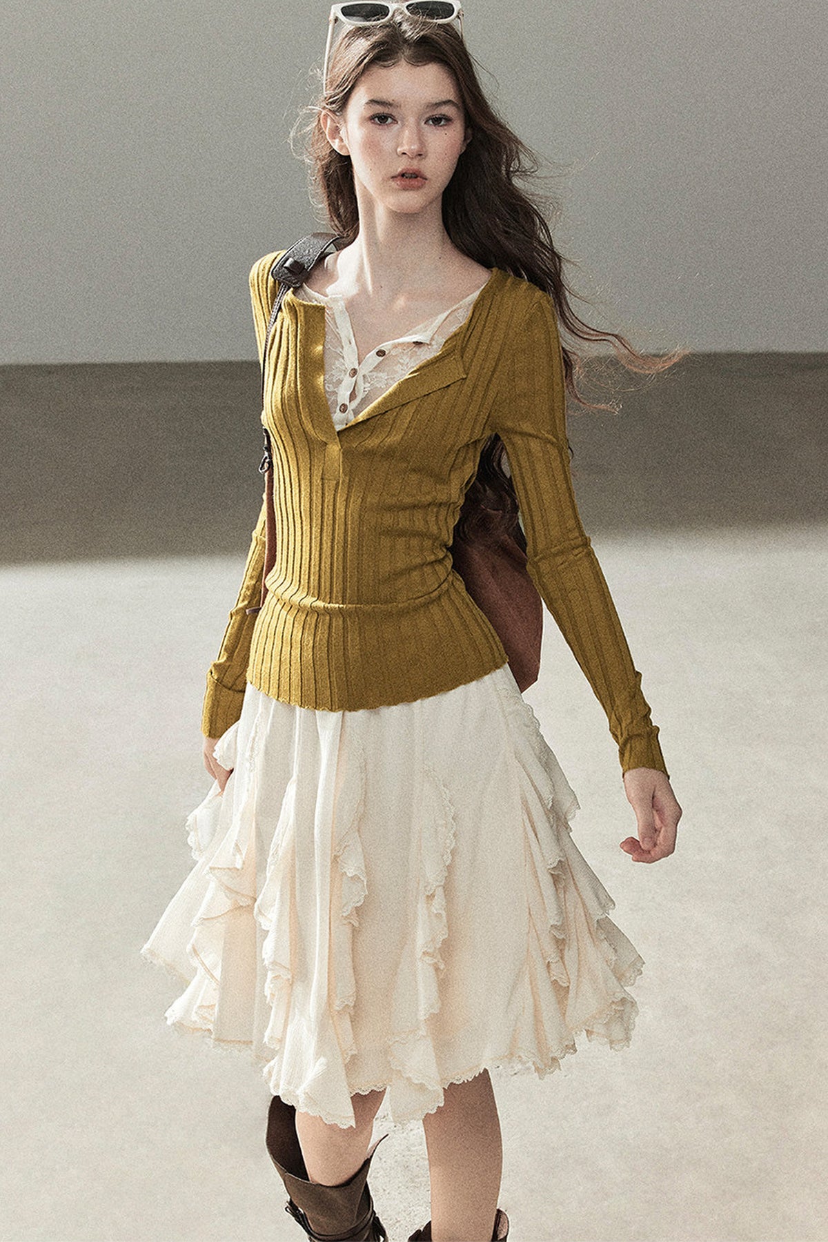 Ribbed Lace Knit Top