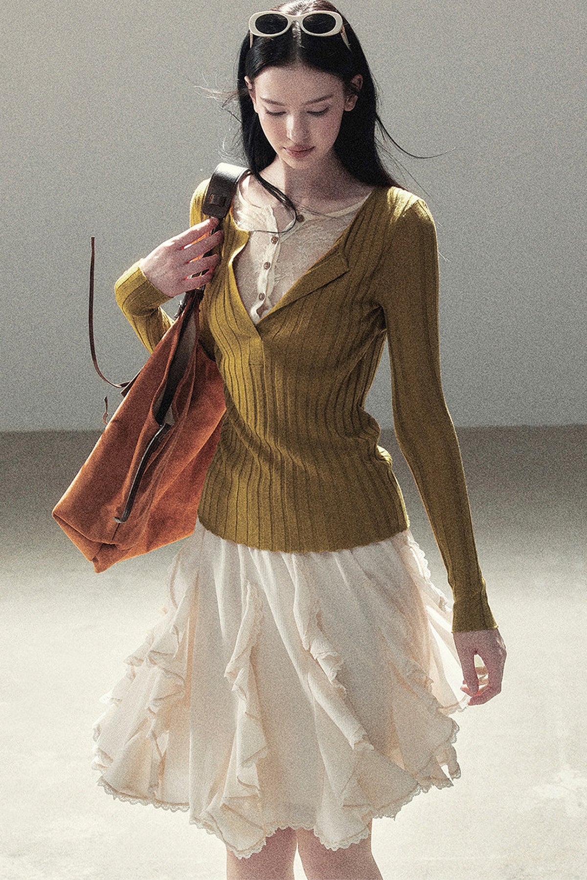 Ribbed Lace Knit Top