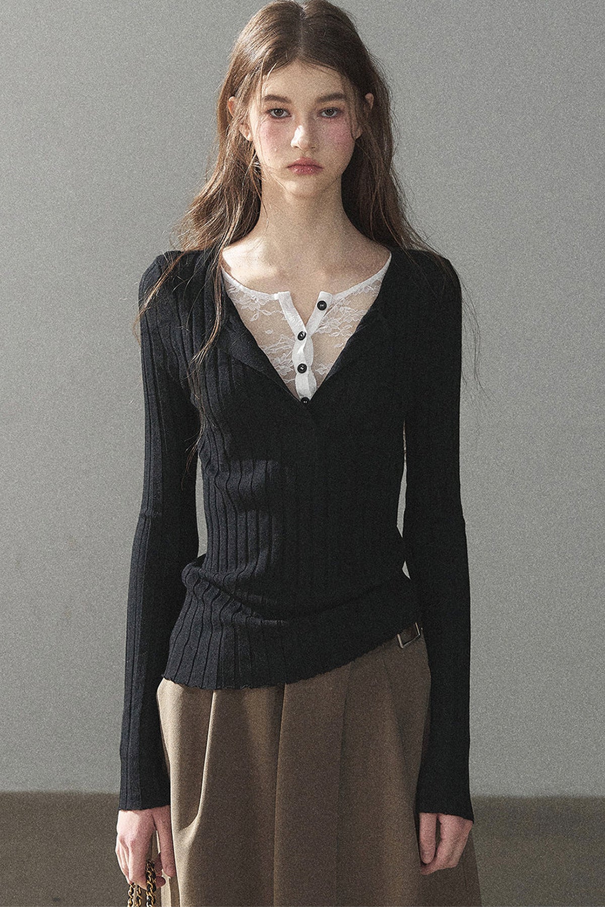 Ribbed Lace Knit Top