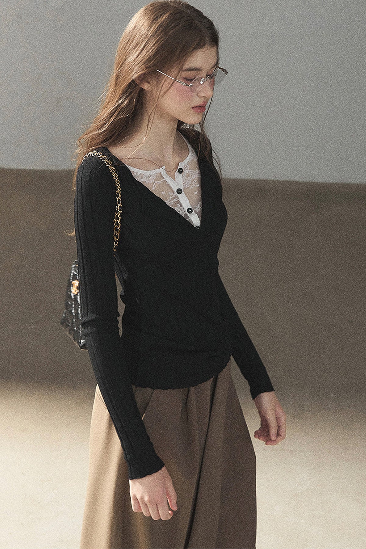 Ribbed Lace Knit Top