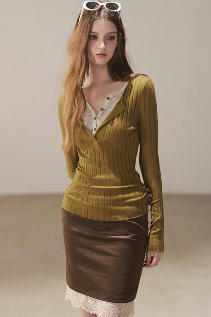 Ribbed Lace Knit Top